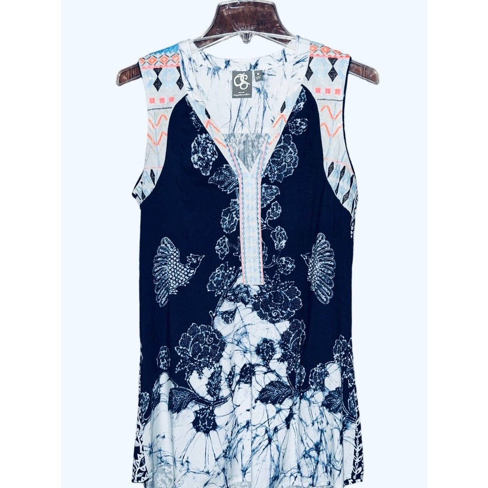 ANTHROPOLOGIE TUNIC TOP ONE SEPTEMBER FLORAL TANK SEQUINED BLUE SMALL S